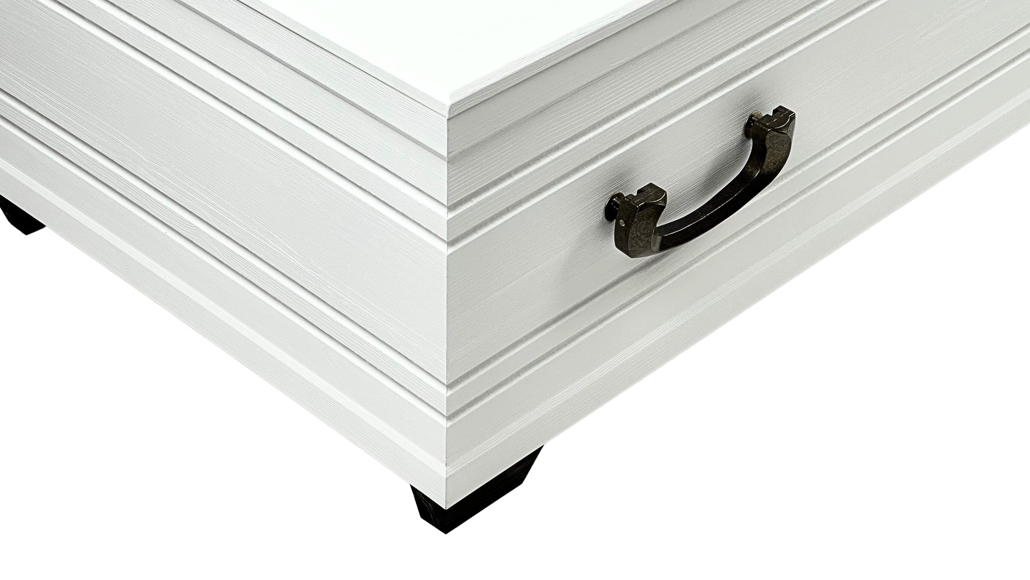White coffin, flat lid.